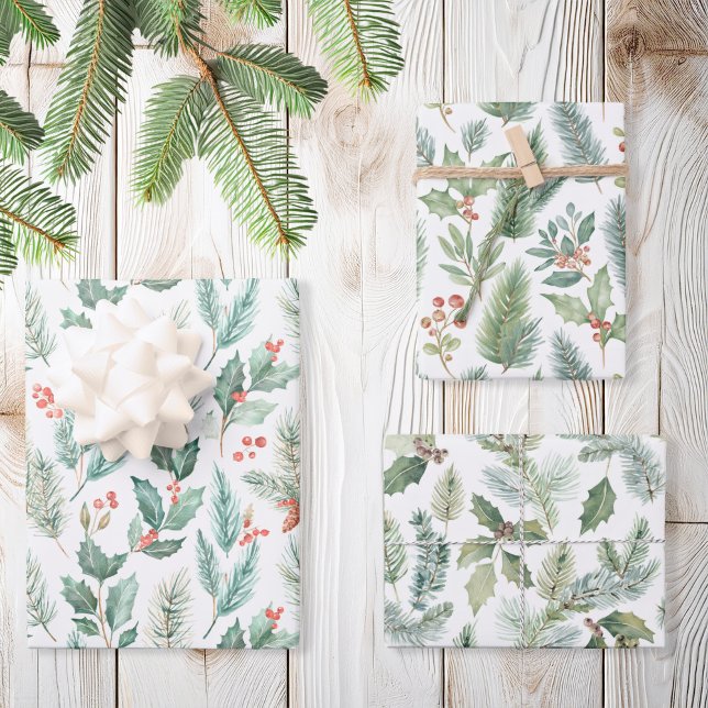 Feuille De Papier Cadeau Motif d'aquarelle florale de Noël moderne (Créateur téléchargé)