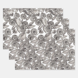 Feuille De Papier Cadeau Motif d'aquarelle moderne noir blanc