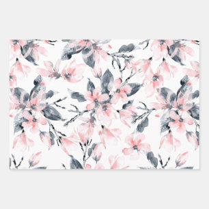 Feuille De Papier Cadeau Motif d'aquarelle rose et gris