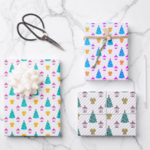 Feuille De Papier Cadeau Motif d'arbre de Noël en 3 nuances de bleu