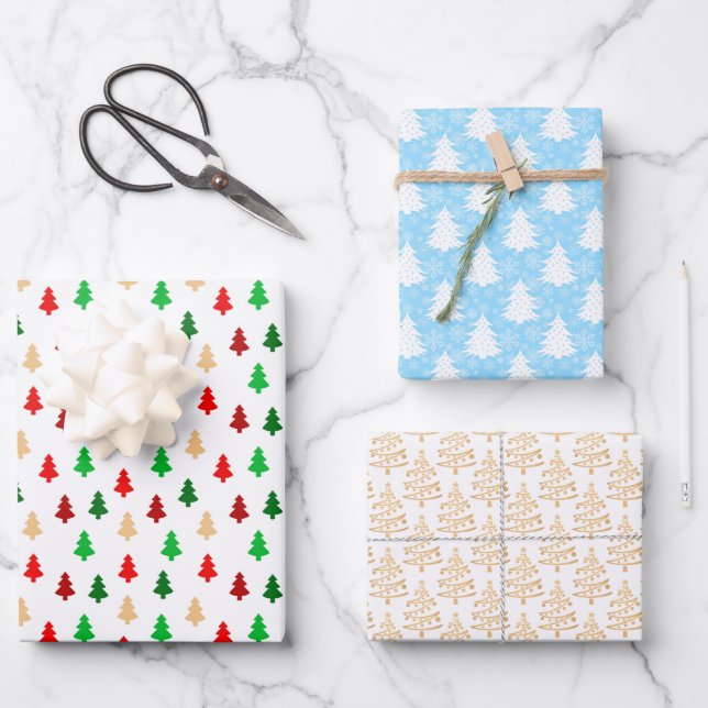 Feuille De Papier Cadeau Motif d'arbre de Noël moderne (Recto)