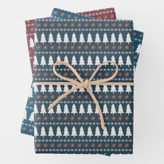 Feuille De Papier Cadeau Motif d'arbre de Noël scandinave moderne (En situation)