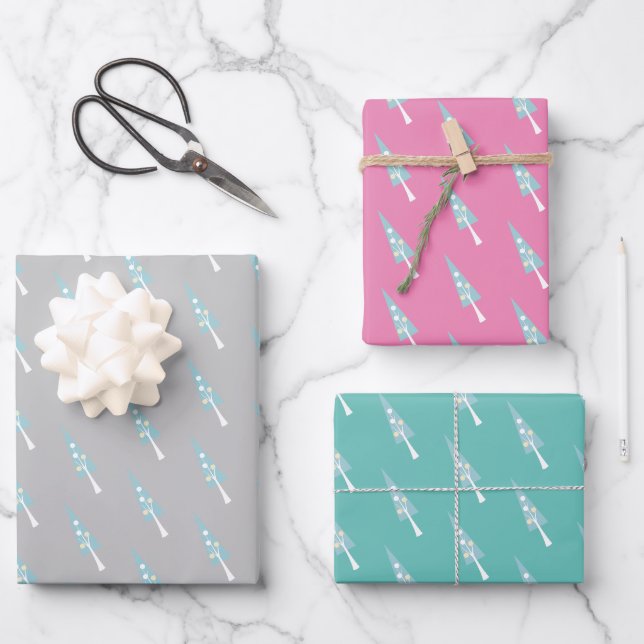 Feuille De Papier Cadeau Motif d'arbres géométriques modernes (Recto)