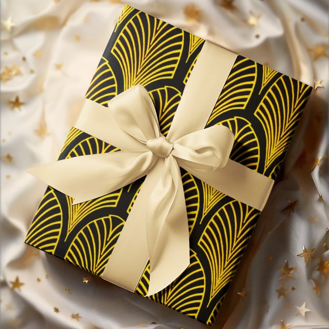 Feuille De Papier Cadeau Motif d'arches d'or et d'art déco noir (Créateur téléchargé)