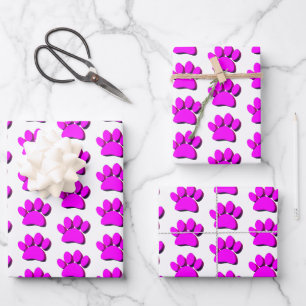 Feuille De Papier Cadeau Motif d'art 3D Paw Chien Rose