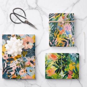 Feuille De Papier Cadeau Motif d'art botanique Abstrait élégant et coloré