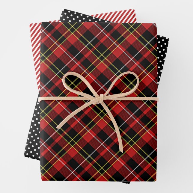 Feuille De Papier Cadeau Motif d'art Chic Rouge Jaune Noir Blanc Tartan (En situation)