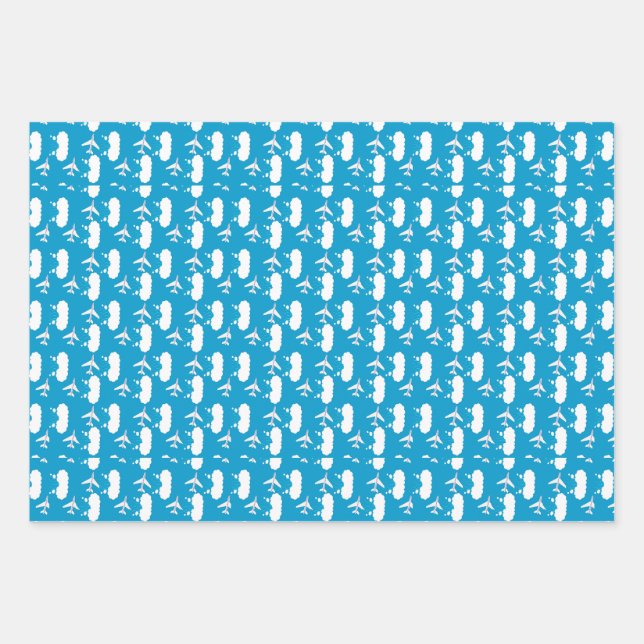 Feuille De Papier Cadeau Motif d'avion Sky Blue (Devant)