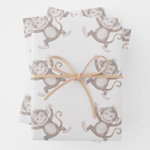 Feuille De Papier Cadeau Motif de baby shower de singe doux