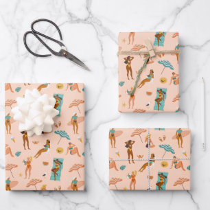 Feuille De Papier Cadeau Motif de bains de soleil de plage