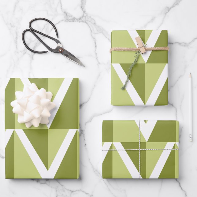 Feuille De Papier Cadeau Motif de bande vert Chevron (Recto)