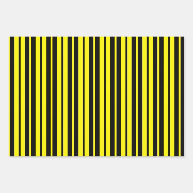 Feuille De Papier Cadeau Motif de bandes verticales noires jaunes (Devant)