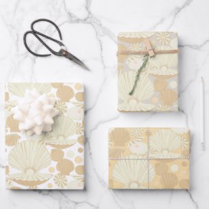 Feuille De Papier Cadeau Motif de Beach Shell élégant Beige et crème
