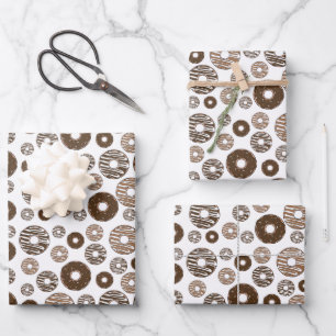 Feuille De Papier Cadeau Motif de beignes, beignets de chocolat, beignets d