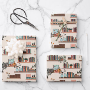 Feuille De Papier Cadeau Motif de bibliothèque
