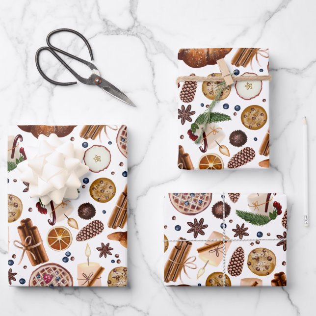 Feuille De Papier Cadeau Motif de biscuits de Noël Hygge (Recto)