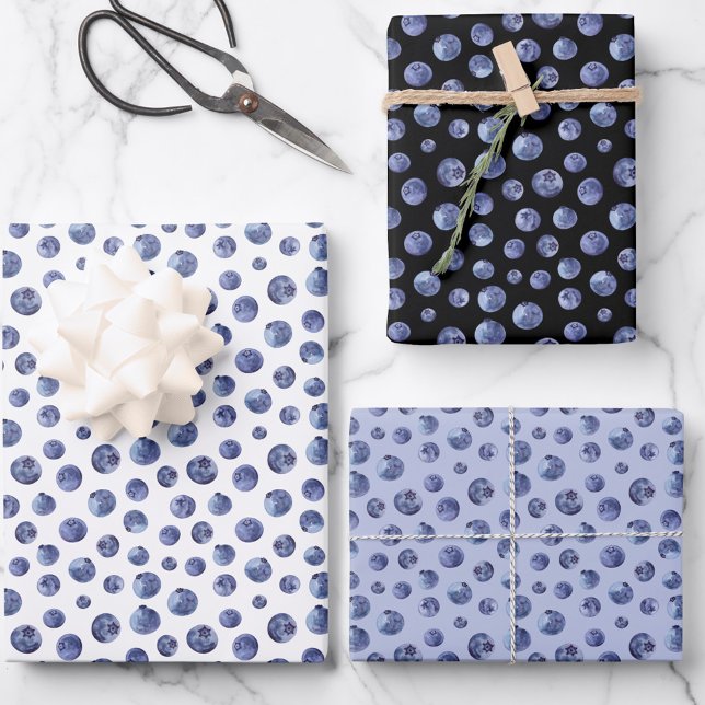 Feuille De Papier Cadeau Motif de bleuets d'aquarelle (Watercolor blueberries pattern wrapping paper sheets)