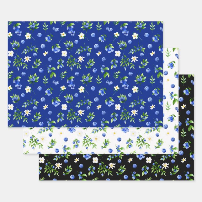 Feuille De Papier Cadeau Motif de bleuets et de feuillage (Lot)