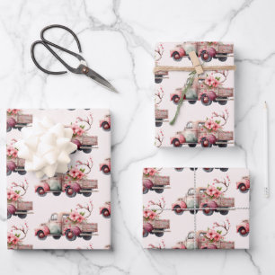 Feuille De Papier Cadeau Motif de camion Pink Vintage Farmer