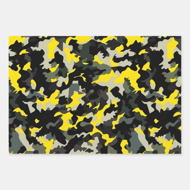 Feuille De Papier Cadeau Motif de camouflage noir et jaune (Devant)