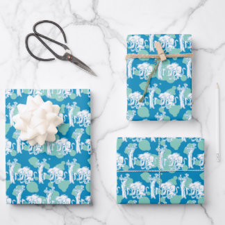 Feuille De Papier Cadeau Motif de caractères bleu Weasel & Baboon