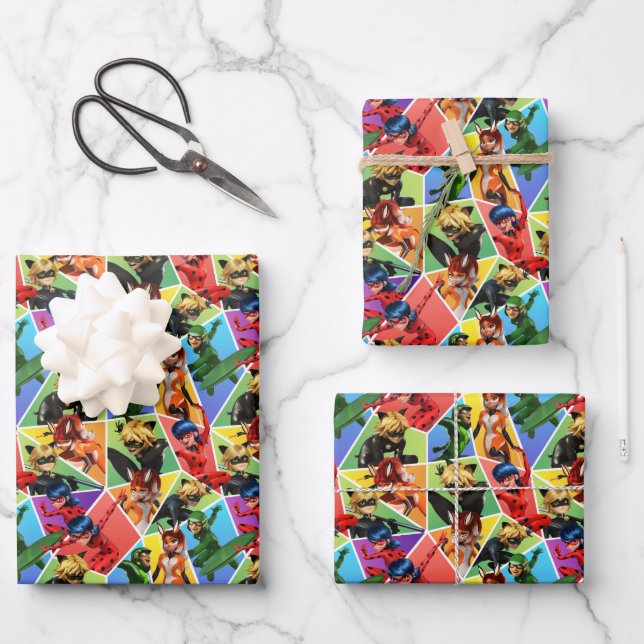 Feuille De Papier Cadeau Motif de caractères couleur miquille (Recto)