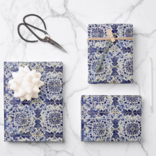 Feuille De Papier Cadeau Motif de carreaux blancs vintage géométrique