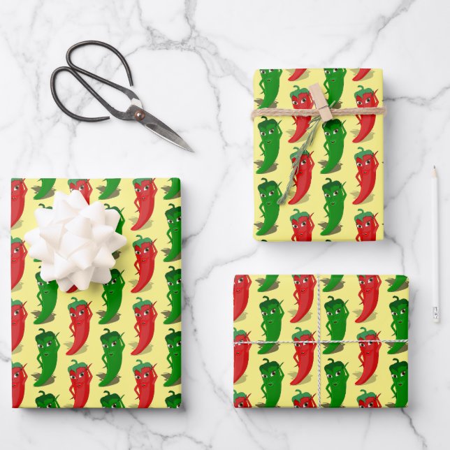 Feuille De Papier Cadeau Motif De Cartoon Rouge Et Vert Pepper Divas (Recto)