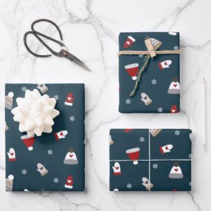 Feuille De Papier Cadeau Motif de Casquette et de gants en laine d'hiver