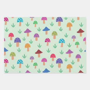 Feuille De Papier Cadeau Motif de champignons colorés