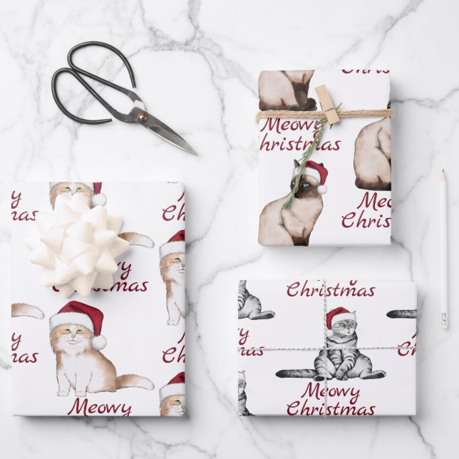 Feuille De Papier Cadeau Motif de chat de Noël (Recto)
