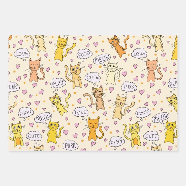 Feuille De Papier Cadeau Motif de chats (Devant)