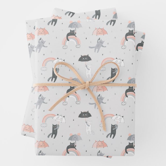 Feuille De Papier Cadeau Motif de chats à plume (En situation)