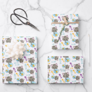 Feuille De Papier Cadeau Motif De Chats, Chats Mignons, Chatons, Poisson