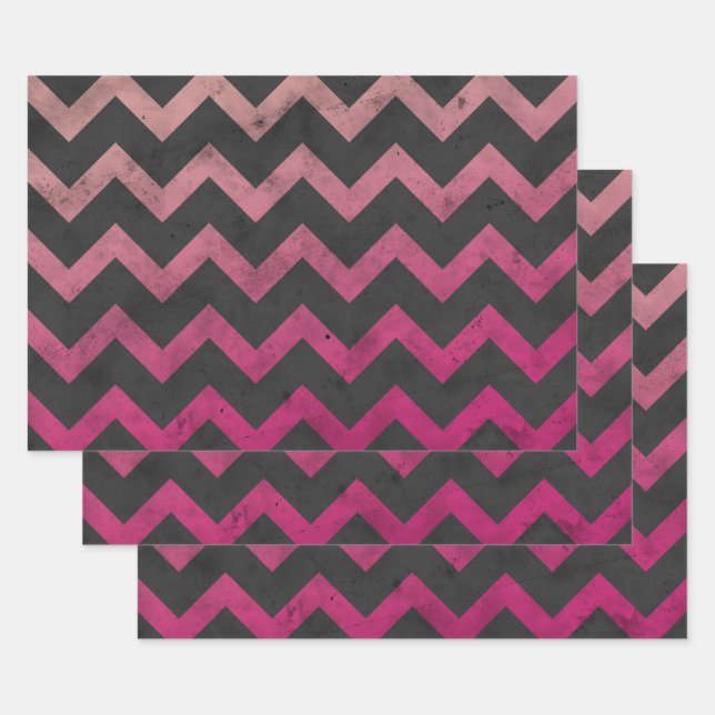 Feuille De Papier Cadeau Motif de chevron gris foncé rose magenta (Lot)
