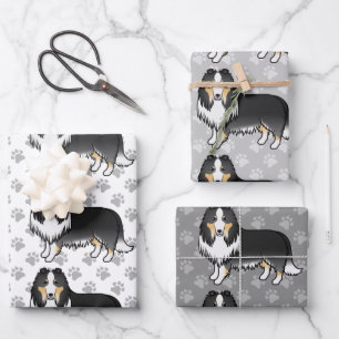 Feuille De Papier Cadeau Motif de chien de dessin animé mignon Collie Rough