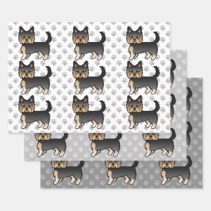 Feuille De Papier Cadeau Motif de chien de Terrier du Yorkshire noir et tan