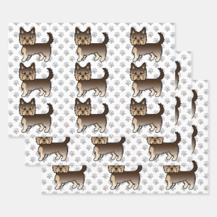 Feuille De Papier Cadeau Motif de chien Yorkshire Terrier marron chocolat