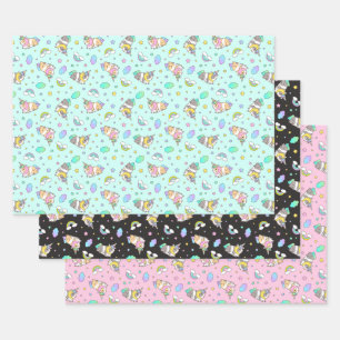 Feuille De Papier Cadeau motif de cochon de Guinée à l'arc-en-ciel de Kawai