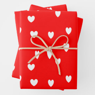 Feuille De Papier Cadeau Motif de coeur blanc sur rouge