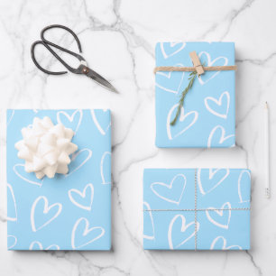 Feuille De Papier Cadeau Motif de cœur bleu et blanc