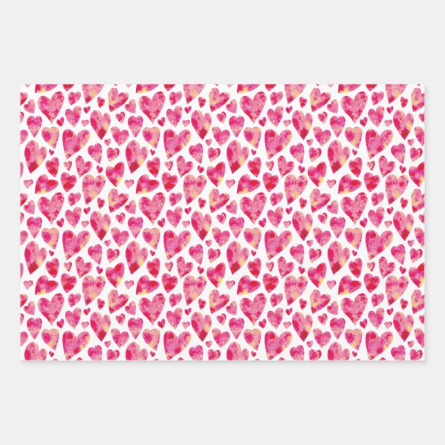 Feuille De Papier Cadeau Motif de coeur d'amour rose (Devant)