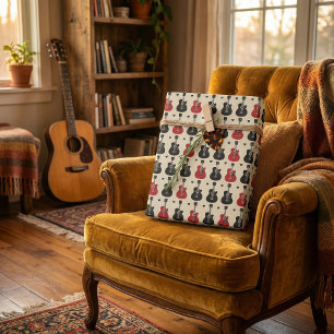 Feuille De Papier Cadeau Motif de coeur de guitare noire et rouge sur blanc