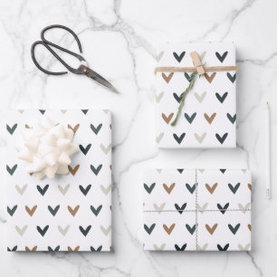 Feuille De Papier Cadeau Motif de coeur de tonalité terrestre moderne