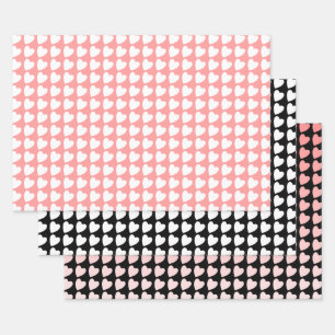Feuille De Papier Cadeau Motif de coeur en noir, blanc et rose