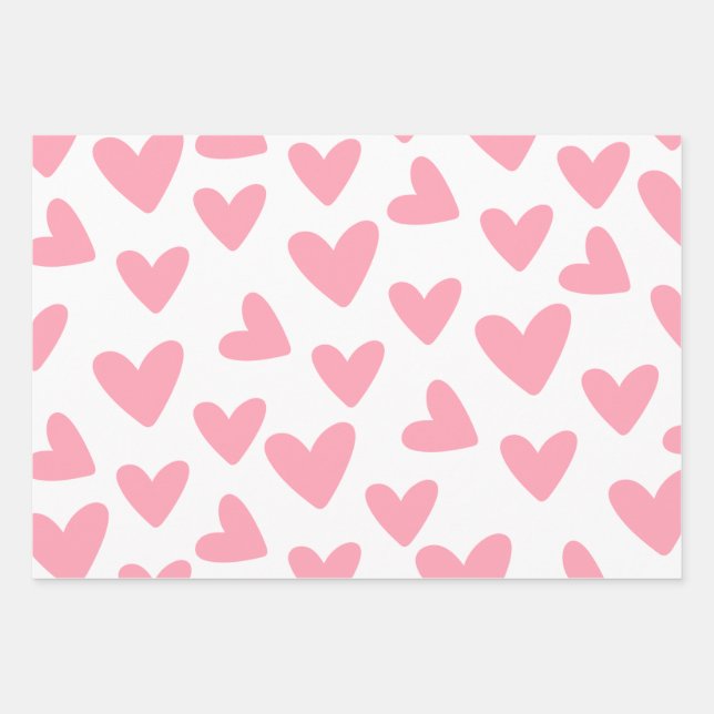 Feuille De Papier Cadeau Motif De Coeur Rose Et Blanc (Devant)