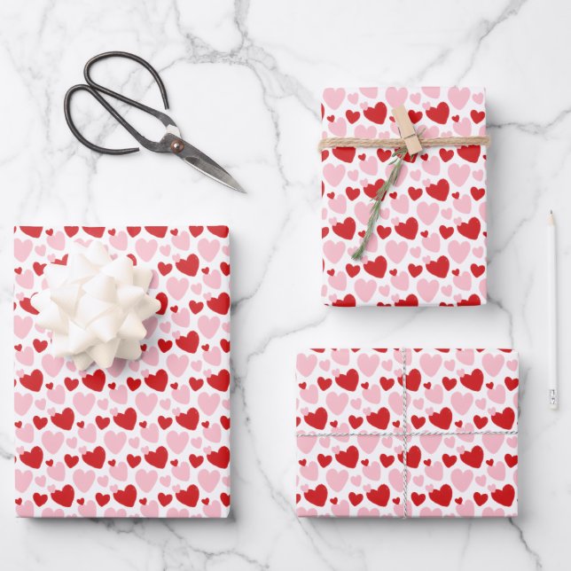 Feuille De Papier Cadeau Motif de coeur rouge rose mignon (Recto)