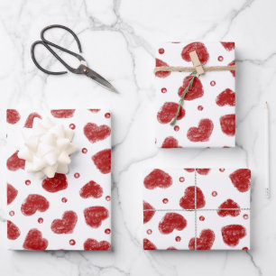 Feuille De Papier Cadeau Motif de coeurs rouges et blancs