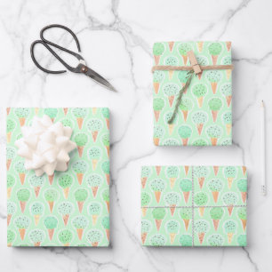 Feuille De Papier Cadeau Motif de cône de crème glacée à la menthe et à la 