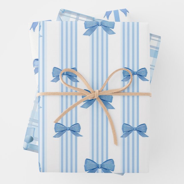Feuille De Papier Cadeau Motif de coquette à mâchoires bleues (En situation)